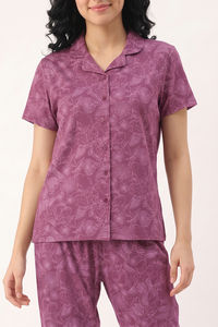 Zivame Mixed Fruit Buttersoft Knit Poly Pyjama Set - Red Violet — thumbnail 6